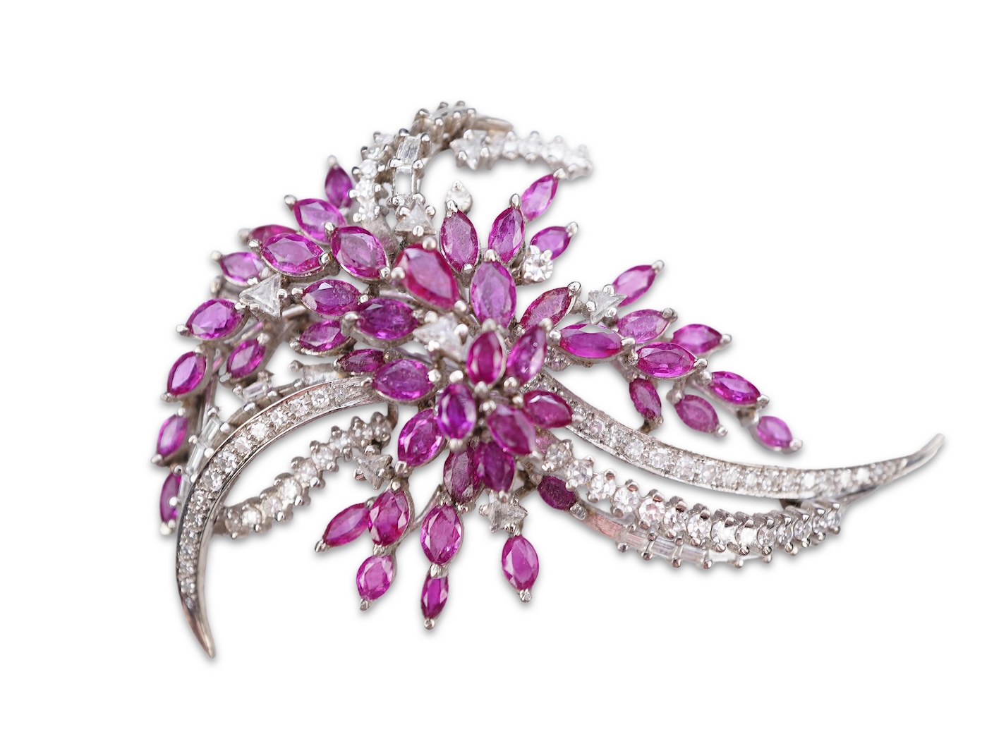 A pink sapphire and diamond brooch, 1960s